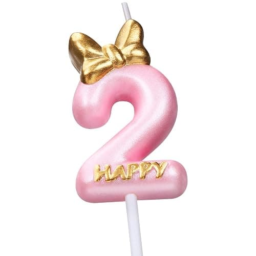 Nuanchu Pink Number 2 Candle Girl Happy Birthday Topper, for Birthday Cake Baking Celebration Reunions Anniversary Party Supplies - Image 1
