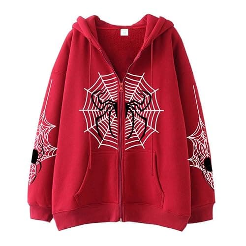 Spider Web Hoodies for Women Y2K Zip Up Oversized Hooded Sweatshirts Trendy Gothic Zipper Jackets Fall Outfits Streetwear - Image 1