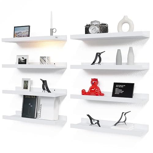 RICHER HOUSE 8 Set Floating Wall Mounted Shelves, Nursery Hanging Book Shelves with Lip for Storage, White Display Picture Ledge Shelf for Bedroom Bathroom Kitchen Living Room Wall Decor, Modern White - White - 8pcs*15.70in - Image 1