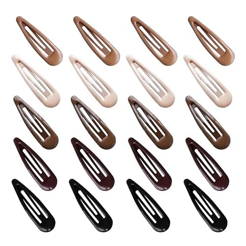 Cptots 20 PCS Metal Snap Hair Clips Water Drop No Slip Barrettes for Women Bright Small Hair Clips For Thick And Thin Fine Hair,Black Beige Brown,1.97 x 0.5 In. - Image 1