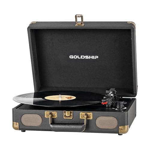 Vinyl Record Player 3-Speed Bluetooth Portable Turntable with USB Playback, Rechargeable Battery, Retro Suitcase Design, Aux in/RCA Line Out & Headphone Jack - Image 1