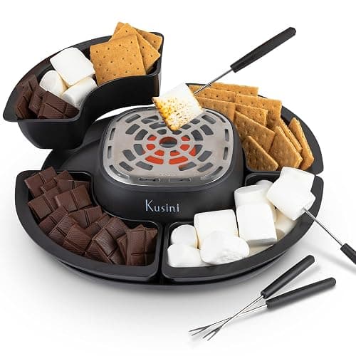 Kusini Smores Maker Tabletop Indoor - Flameless Electric Marshmallow Roaster – 4 Detachable Trays & 4 Roasting Forks – Gift Set & Date Night Idea. Movie Night Supplies & Housewarming Gift - Image 1