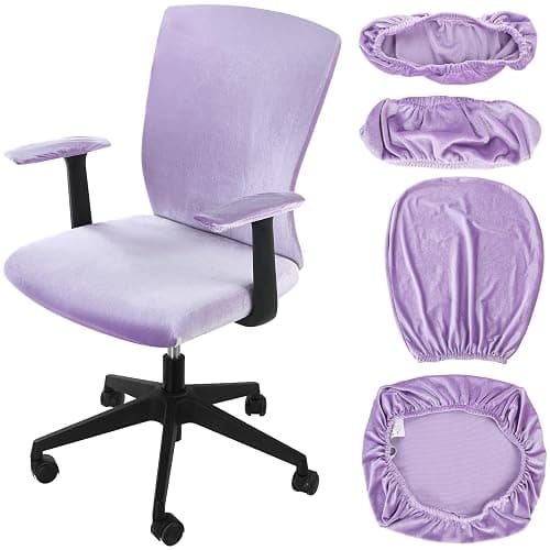 Tallew 4 Pcs Office Chair Covers Set Computer Universal Protective Stretchable Chair Seat Covers Desk Armrest Slipcovers Pads Office Cushion Backrest for Rotating(Purple) - Image 1