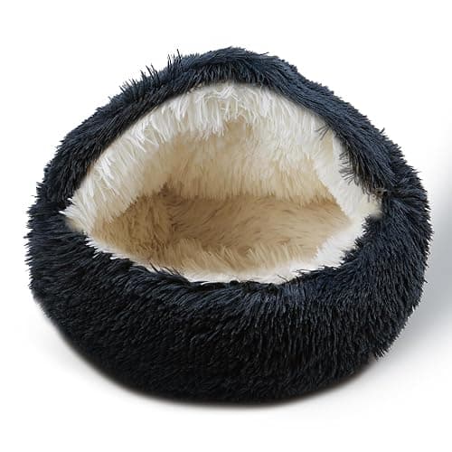 Cat Bed for Indoor Cats, Calming Cozy Cave with Self-Warming Plush, Entire Bed Machine Washable & Anti-Slip Base, Breathable Pet Bed for Small Cats&Dogs All Seasons (Dark Gray, 20*20inch) - 20*20inch - Dark Gray - Image 1