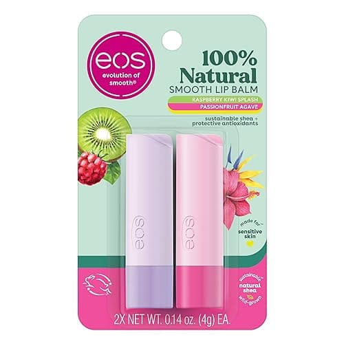 eos 100% Natural Lip Balm, Raspberry Kiwi Splash & Passionfruit Agave, All-Day Moisture, Lip Care Products, 0.14 oz, 2-Pack - Image 1
