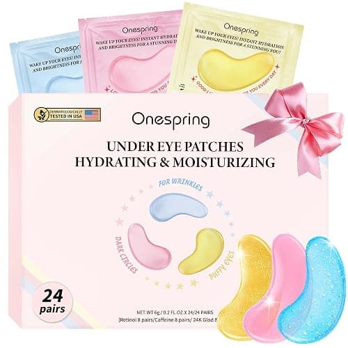 Onespring Eye Masks (24 Pairs) - Gift for Her - Caffeine, 24K Gold and Retinol Under Eye Patches for Puffy Eyes, Dark Circles & Fine Lines, Bachelorette Party Favors, Bridesmaid Gift - Image 1
