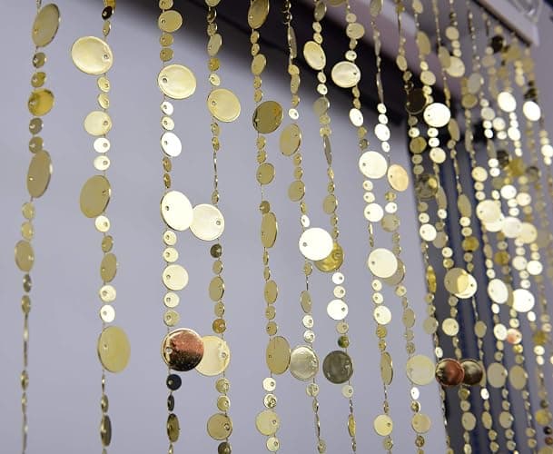 FlavorThings Gold Bubble Beaded Curtain 3' Wide x 6' Long Door String Curtain Wall Panel Fringe Window Room Divider Blind for Wedding Coffee House Restaurant Parts Crystal Decoration - Image 1