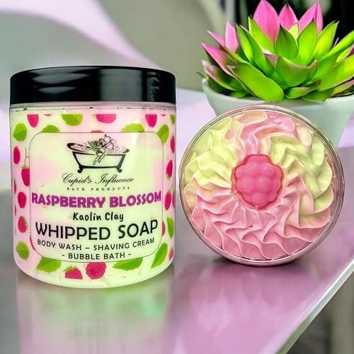 Raspberry Blossom Whipped Soap | Kaolin Clay Body Wash | Shaving Foam | Luxurious Shower Whip - Raspberry - Image 1