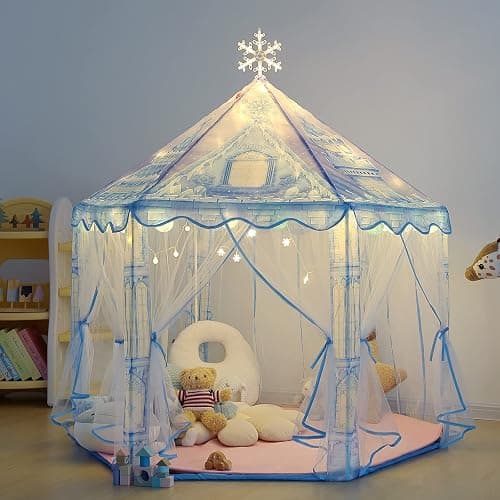Premium Princess Play Tent - Frozen Toy for Girls with Enchanting Snowflake Lights - Spark Imagination with Princess Play Tent - Perfect for Indoor & Outdoor Play - Play Gifts Tent - Includes Cozy Rug - Image 1