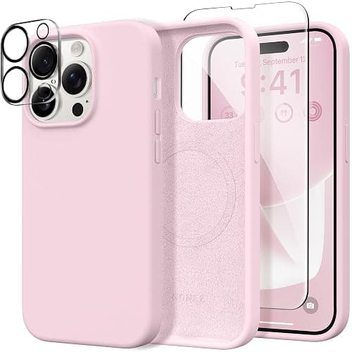 GONEZ for iPhone 14 Pro Max Case Silicone, Compatible with MagSafe, with Screen Protector + Camera Lens Protector, Liquid Silicone Shockproof Protective Phone 14 ProMax Case 6.7", Hot Pink - Image 1
