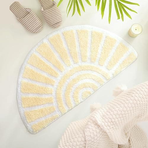 TRUEDAYS Bath Rug Beige Sun Bath Mat, Half Circle Cute Boho Bathroom Rugs Soft and Fluffy, Water Absorbent Bath Rug Machine Washable Bathroom Mat - Image 1