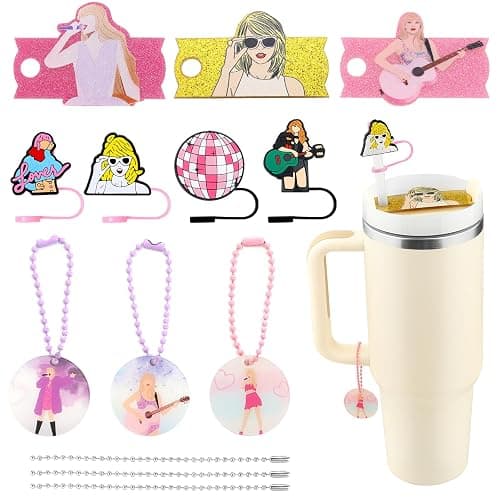 10 Pcs Stanley Cup Accessories Set, 4 Pcs Stanley Straw Covers1 0mm+3 Pcs Stanley Name Plate Lids for 40 oz +3 Pcs Stanley Charms for Handle Stanley Tumbler Decorations gifts for girls and daughter - Image 1