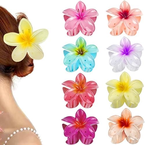 8 Pezzi Mollette Capelli Donna Grande,Fermagli per Capelli a Fiore,Pinze per Capelli Fiori Clip Artiglio,Antiscivolo Plastica Mollette Capelli per Donne e Ragazze Capelli Spessi - Image 1