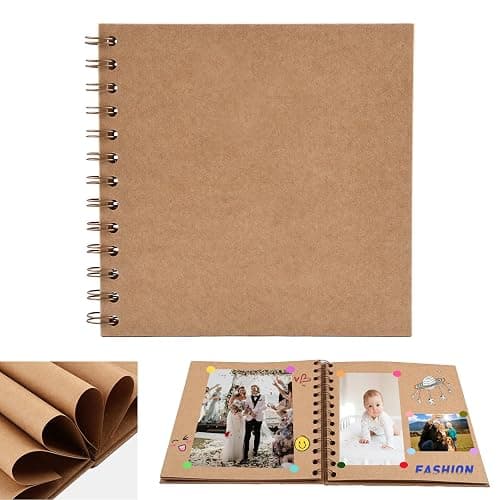 Kleines Fotoalbum zum Selbstgestalten,17x17cm Scrapbook 20 Blätter(40 Seiten) Fotoalben Ringbuch, Fotobücher Kraftpapier Spiralalbum für Baby Geburtstag Jahrestag Hochzeit, Braun - Image 1