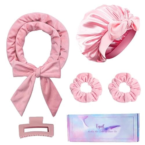 Fgail Heatless Hair Curler and Double Layer Satin Bonnet Set for Overnight Curls - No Heat Curling Rod with silk Bonnet, Sleep-In Safe for Long/Medium Hair, Frizz-Free Waves & Volume(Pink) - Image 1