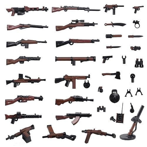 HIMIRICH Military Weapons Pack Accessories Kits Toys, Army Equipment Gear WW2 Guns for Boys 6+, Compatible with Mini Figure of Major Brand(Two-Tone Weapon Pack-Blackish Brown) - Image 1