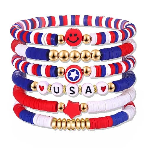 OHOME 4th of July Outfits for Women - 6 Pack Patriotic Bracelets | Fourth of July Decorations Accessories Shirts for Memorial Day Decorations - 250 Anniversary America Merchandise USA for Women - Image 1
