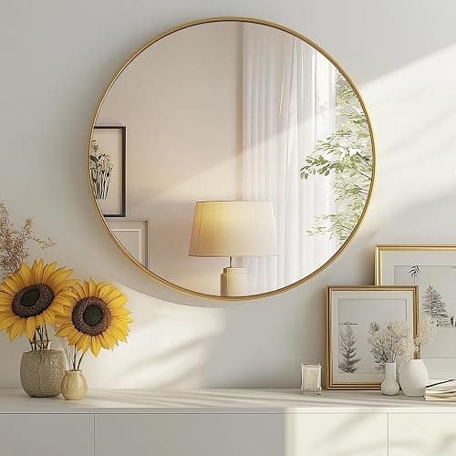 DUMOS Gold Circle Mirror for Wall 24.02 inch, Bathroom Round Mirror for Over Sink, Bathroom, Entryway, Bedroom, Vanity - Image 1
