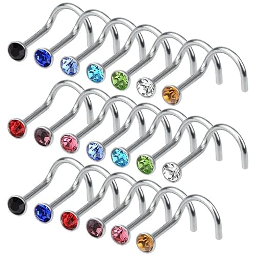 cnomg 20 pieces 316L Stainless Steel Rhinestone Nose Stud Rings Body Piercing- 10 Mixed Color 2.2 MM - Image 1