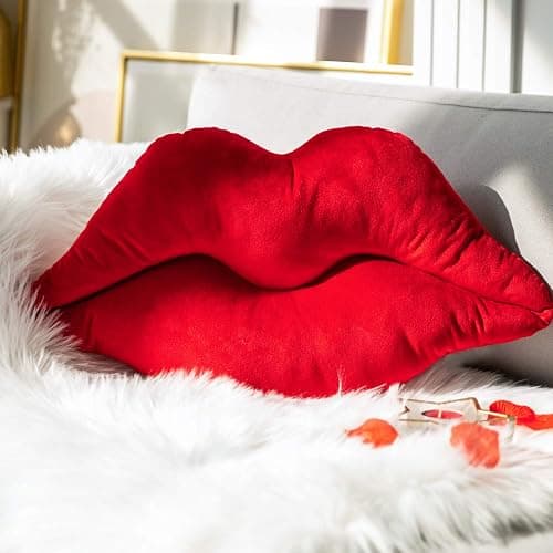 Ashler 3D Lips Throw Pillows Smooth Soft Velvet Insert Included, Lip Shaped Pillow for Bed Living Room, New Red, 24 X 12 inches - New Red - Image 1