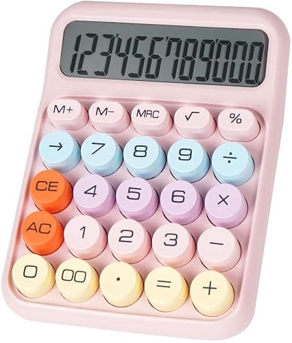 DANRONG Mechanical Switch Calculator with Big Buttons, Calculators Desktop, 12 Digits, Large LCD Display, Desk Calculator, Cute Pink Calculators for Teachers Students Basic Office (Pink) - Image 1