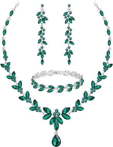 Wedding Jewelry Sets for Bride Bridesmaid Bridal Jewelry Set for Women Wedding Crystal Necklace Earrings Bracelet Set for Party Prom Jewelry - Image 1