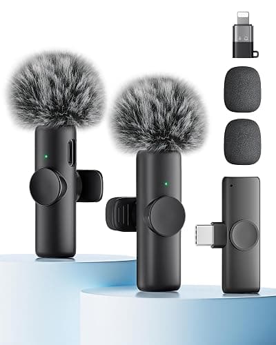 Wireless Microphone for iPhone iPad and Android Phone, 2 Pack Wireless Lavalier Lapel Mic with Noise Reduction, Plug and Play Mini Microphone for Video Recording Interview Podcast YouTube TikTok Vlog - Image 1