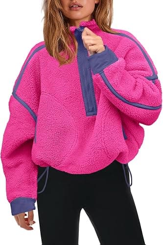 Panadila Womens Half Zip Fleece Pullover Sherpa Jacket | Quarter Zip Tops, Fuzzy Sweater, Soft Cozy Sweatshirt with Pockets, Winter, Warm Coat, Travel Outfits - Image 1