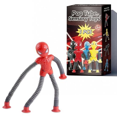 Red Hero Sensory Pop Tubes, Single Suction Fidget Toy for Kids Autism Travel, Easter Basket Stuffers Gift for Toddler Boy Ages 3 4 5 6 7 8 9 - Image 1