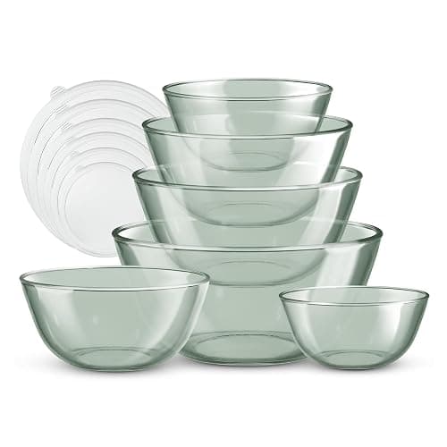 COOK WITH COLOR 12 Pc Glass Mixing Bowl Set with Lids – Borosilicate Glass Nesting Bowls for Cooking, Baking and Meal Prep, Colored Green - Image 1