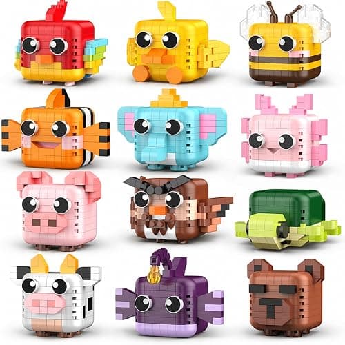 IBLOTIME 12 Pack Mini Animal Micro Building Blocks Set | 12 Mini Animals, Micro Blocks, Bright Colors, Desk Shelf Decor, Party Favors, Birthday Easter Gift, Ages 14+ - Image 1