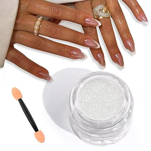 SAVILAND White Pearl Chrome Nail Powder: 1g Metallic Mirror Effect Unicorn Chrome Powder Iridescent Pearlescent Aurora Mermaid Pigment Glitter Dust Kit for DIY Nail Art Decoration Home & Salon Use - Image 1