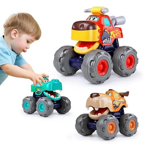 Toy Cars for 1 2 3 Year Old 3 Pack Monster Truck Toys Crocodile Bull Leopard Pull Back Car Big Wheel Animal Toy Trucks for Toddler 1-3 Baby Toys 12 18 Months Boy Girl Toddler Toy for 1 Year Old Gift - Image 1