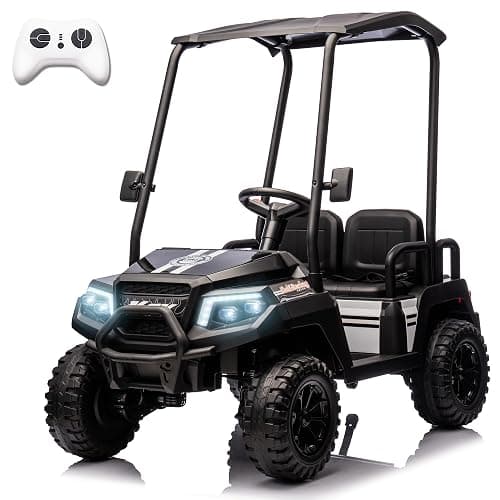 karbost 24V 7AH Ride on Car with Parent Remote Control, 4 Seater Kids Ride on Golf Cart with Plastic Roof, 4WD Ride on Toys with EVA Tires, Gas Pedal, Music Player, Horn (Black) - Image 1