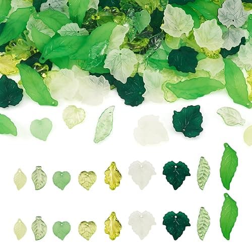 Craftdady 270pcs 9 Styles Transparent Acrylic Leaf Pendants Frosted Clear Green Leaf Beads with Vein 15~28mm for DIY Jewellery Making Crafting - Image 1