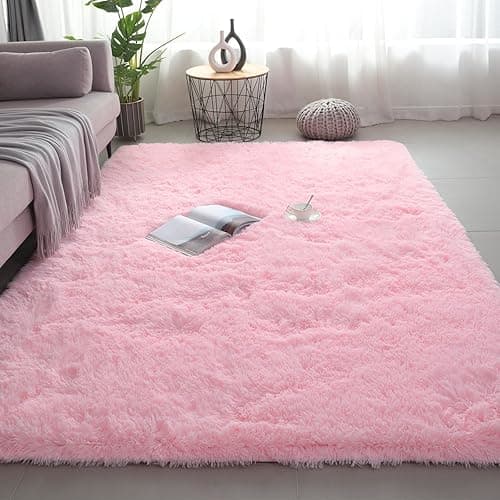 Shag Area Rugs for Bedroom Living Room,4X6 Ultra Soft Fluffy Area Rugs for Dorm, Indoor Carpet Nursery Rugs for Kids Girls Room Home Decor,Pink - Image 1