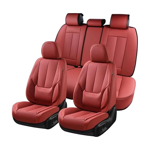 Coverado Car Seat Covers Full Set, Seat Covers for Cars, Red Car Seat Covers Front Seats and Back Car Seat Protector Waterproof, Leather Car Seat Cushion Universal Fit for Most s - Image 1