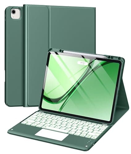 Harvopu for iPad Air 13 Inch & Pro 12.9 Case with Keyboard - Multi-Touch Trackpad, 7 Colors Backlit, Detachable Keyboard Cover for iPad Pro 12.9 (6th, 5th, 4th, 3rd gen), Air 13 M4/M3/M2,Pine Green - Image 1