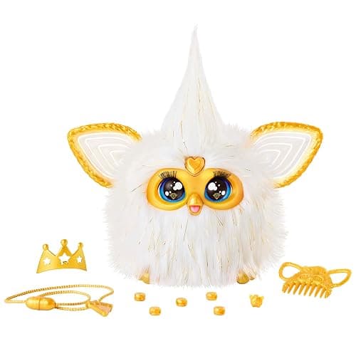 Furby Gold Glam Interactive Plush Toys for 6 Year Old Girls & Boys & Up, Voice Activated Animatronic, Speaks English & Furbish, White, Christmas Stocking Stuffers (Amazon Exclusive) - Image 1