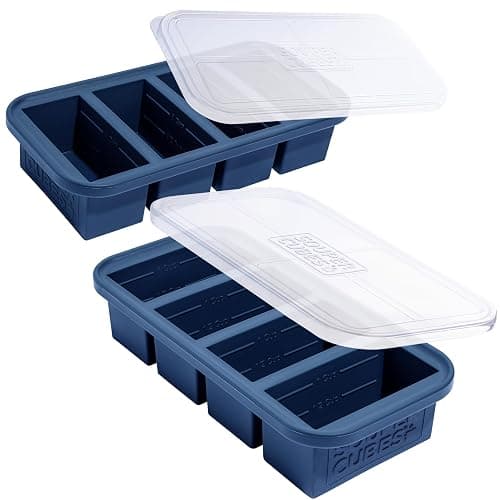 Souper Cubes 1 Cup Silicone Freezer Molds with Lids - Soup Cubes Freezer Tray with Lid - Perfect for Freezing Broth, Rice, Individual Portions, Meal Prepping and More - Blueberry - 2-Pack - Image 1