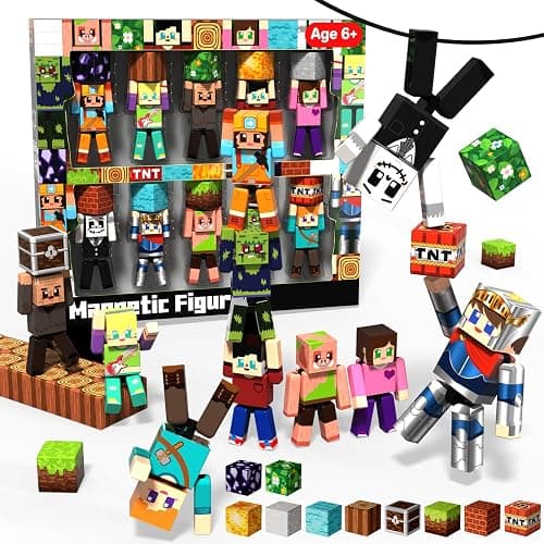 Magnevia 20 Pcs Magnetic Action Figures Playset, Magnetic Building Block Toys with Magnetic Cubes, 360° Rotating Arms and Legs, Creative Play Set for Kids 6+, Birthday Gifts for Boys Girls - Image 1