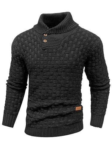 Arcciit Mens Casual Pullover Fall Winter Turtleneck Cable Knit v Neck Fisherman Waffle Sweater - Image 1