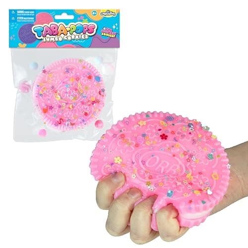 ORB Tabalicious Taba-Pops Jumbo Pink TABA Squishy Cookie - Super Soft, Jumbo Sized Sandwich Cookie - Squish, Squeeze, Pinch for Stress Relief - Play Food Squishy Fidget Toys for Kids and Adults - Image 1
