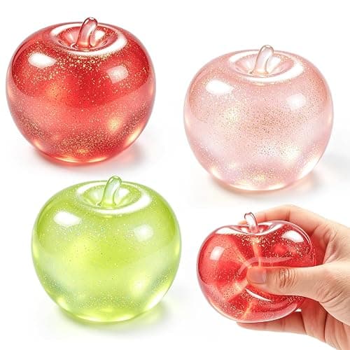 3Pcs Apple Squishy Fruit Toys, Clear Glitter Kawaii Sticky Fruit Squishies Squeeze Stress Balls, Upgrade Food Fidget Toys, Cute Squishy Fruits Sensory Squishy Fidget Gift for Kids Teens Birthday - Image 1
