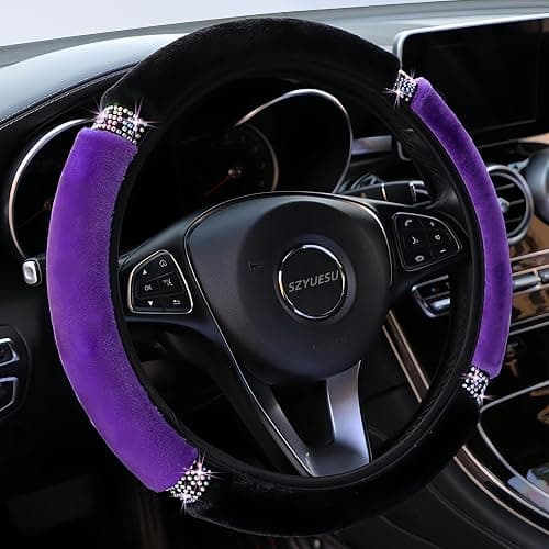 Diamond Fluffy Steering Wheel Cover with Colorful Rhinestones Crystal for Women Girls, Universal 15-Inch (38cm) Auto Elastic Protector, Car Accessories for Most Cars, SUVs | Purple - Image 1