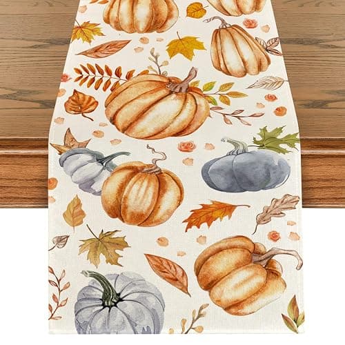 Kürbisse Blätter Herbst Tischläufer Ahornblätter Tischdekoration, Waschbar Saisonnal Küche Esstisch Dekoration für Drinnen Draußen Herbstdeko Thanksgiving Erntedankfest Bauernhaus Dekoration 40x140cm - Orangepumpkin - 40x140cm - Image 1