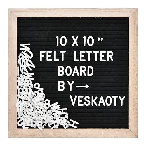 Veskaoty Felt Letter Board with 294 Letters, 10 x 10 Inch, Black & Wood | Changeable Message Board, Wooden Frame, Wall Mount, Numbers, Symbols, Baby Pregnancy Announcement Sign, Classroom Decor - Image 1