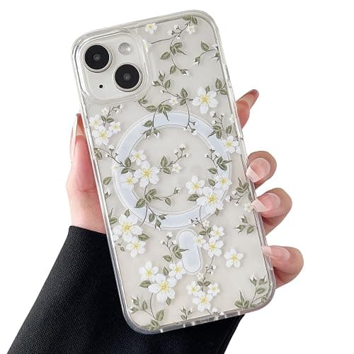 ZTOFERA for iPhone 13/14 Magnetic Case Compatible with Magsafe,Aesthetic Floral Pattern Design Cute for Girl Women,Anti-Drop Protective Hard Phone Cover for iPhone 13/14-Big White Flower - Image 1