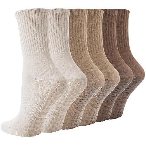 BISOUSOX Grip Yoga Socks for Women Cotton Non Slip Pilates Socks for Fitness Workout Barre Gift for Mother Pregnant Woman 3 Pairs - Image 1