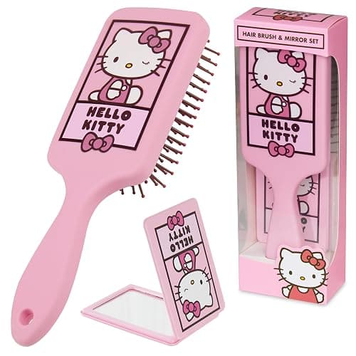 Hello Kitty Hair Brush and Compact Mirror Set for Girls, Teens, Women, Detangler Brush, Kawaii Cute Stuff, Makeup Gifts for Her (Hello Kitty Brush & Mirror) - Image 1